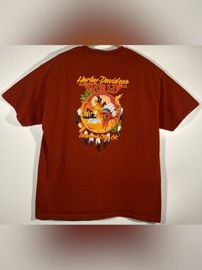 VTG 2010 Harley Davidson Oklahoma City T Shirt XL Brown Native American Hanes